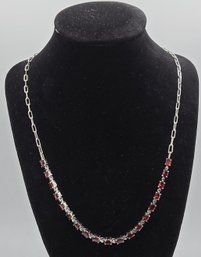 Red Garnet Paperclip Chain Necklace In Stainless & Platinum Bond