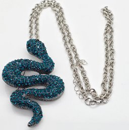 Austrian Crystal Snake Brooch Or Pendant With Silvertone Chain