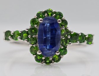 Kyanite & Chrome Diopside Ring In Platinum Over Sterling