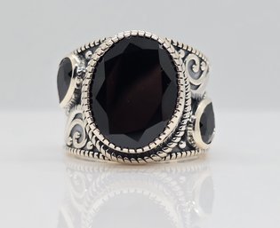 Black Spinel Elephant Ring In Sterling