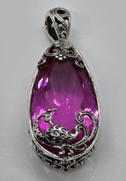 Bali, Radiant Orchid Quartz Peacock Pendant In Sterling