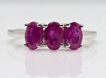 Red Ruby 3 Stone Ring In Platinum Over Sterling