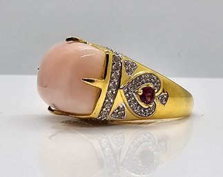 Peruvian Pink Opal, Multi-Gemstone Ring In Yellow Gold Over Sterling