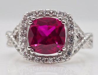 Red Ruby & Sapphire, Rhodium Over Sterling Ring