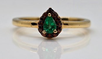 AAA Zambian Emerald, Brown Zircon Halo Ring In Yellow Gold Over Sterling