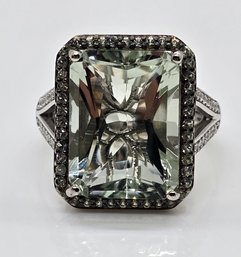 Radiant Cut Premium Prasiolite, Multi-Gemstone Ring In Platinum Over Sterling