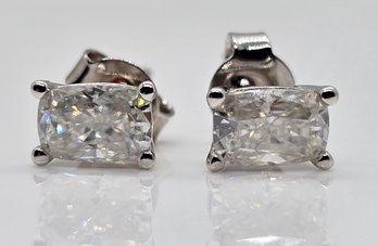 Moissanite Stud Earrings In Rhodium Over Sterling