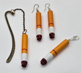 Sterling Cigarette Earrings, Bookmark & Zipper Pull Lot