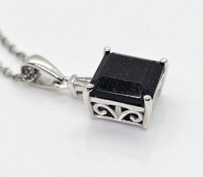 Black Tourmaline, White Topaz Pendant Necklace In Platinum Over Sterling