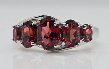 Red Garnet 5 Stone Ring In Platinum Over Sterling