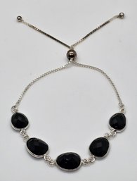 Black Spinel Bolo Bracelet In Sterling