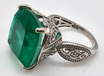 Emeraldine Quartz Ring In Platinum Over Sterling