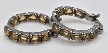 Brazilian Citrine Inside Out Hoop Earrings In Stainless