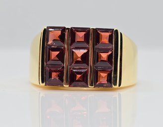 Square Red Garnet 18K Yellow Gold Over Sterling Men's Ring