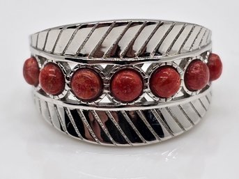 Red Sponge Coral, Rhodium Over Sterling Ring