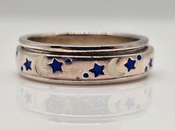 Size 7 Moon And Star Spinner Ring In Sterling