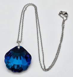 Faux Blue Magic Color Quartz Pendant In Rhodium Over Sterling With Stainless Chain