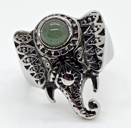 Green Aventurine Elephant Head Ring In Stainless