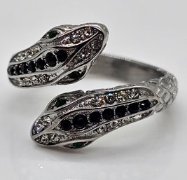 Austrian Crystal Serpent Couple Open Ring In Stainless