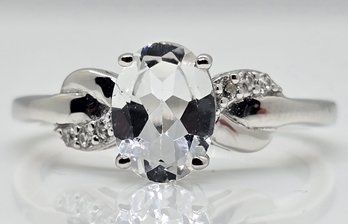 White Topaz, White Zircon Ring In Platinum Over Sterling