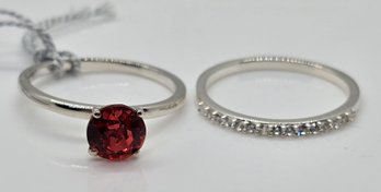 Swarovski Padparadscha Crystal, Faux Diamond Set Of 2 Rings In Sterling