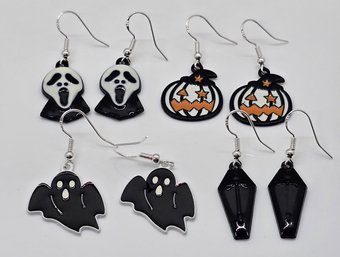 Four Pair Of Handcrafted Halloween Earrings With Sterling Ear Wires