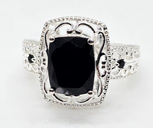 Black Tourmaline, Black Spinel Ring In Sterling