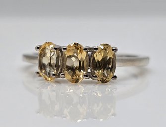 Brazilian Citrine 3 Stone Ring In Platinum Over Sterling