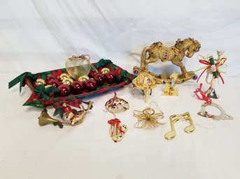 Lovely Selection Of 12 Gold-tone Christmas Ornaments & Home Decor Items