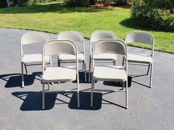 Six COSCO & Samsonite Beige Folding Metal Chairs