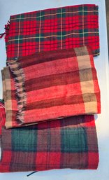 A Guy Laroche Pure Cashmere Scarf In Red Tartan Plaid & Two Additonal Plaid Wool Scarves - Very Warm!