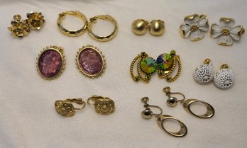 Vintage Lot Of 9 Gold Tone Fashion Earrings ~ MONET ~ NAPIER & More...