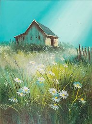 Vintage Barn & Daises Scene Original Painting