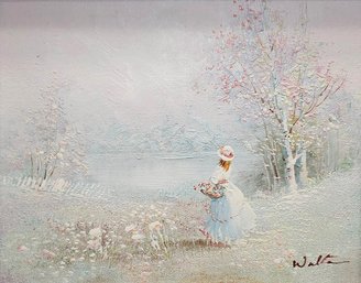 Pastel Lady By The Water Signed Walton