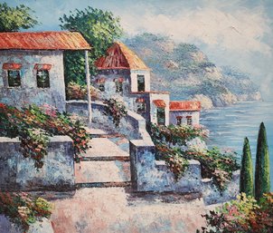 Original Seaside Villa Oil On Canvas By Dante