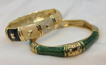 Lot Of 2 Magnificent Bangle Bracelets With Enamel Designs