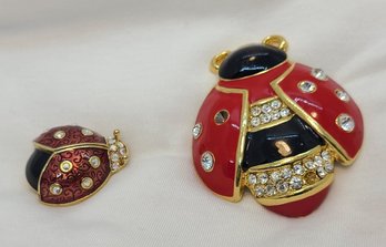 Lot Of 2 Vintage Striking Lady Bug Pins / Brooches