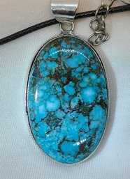 Huge 1 1/2' X 1' Turquoise Pendant On An Adjustable Rope Chain