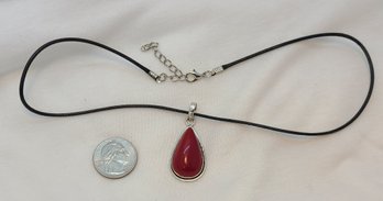 Beautiful Teardrop Silver Plated Red Coral Pendant