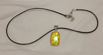 Silver Plated Manufactured Australian Triplet Opal On A Rope Necklace