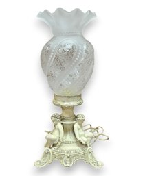 Vintage Empire Regency Cherub Lamp W/ruffled Etched Globe