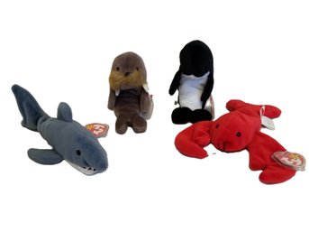 Adorable Ty Beanie Babies Sea Life Creatures: Pincher, Crunch, Jolly And Waves