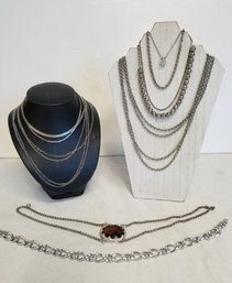 Vintage Lot Of 12 Various Size & Style Silvertone Necklaces (lot A)