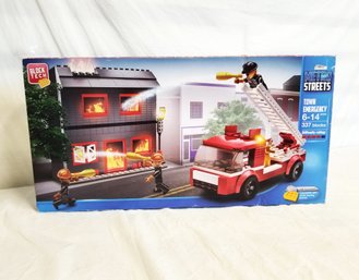 NEW Block Tech Metro Street Town Emergency With Burning House & Fire Truck - Complete