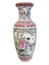 Vintage Chinese Hand Painted Famille Rose Medallion Porcelain Floor Vase - Made In Macau