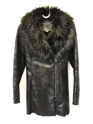 Women's Black VIA SPIGA Fur Lined Slim Fit Coat Size XS