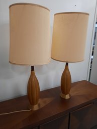 Pair Of Ceramic And Walnut Mid Century Modern Table Lamps- NO SHIPPING