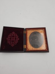 Antique Tin Type Of A Young Girl In Circa 1860s Gutta Percha Frame