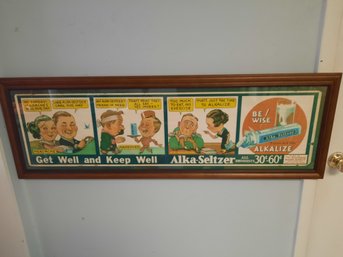 Rare 1939 ALKA SELTZER Trolly Car Advertising Sign In Frame- NO SHIPPING