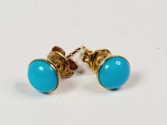 Sweet 14k Yellow Gold Baby  Blue Turquoise  Earrings